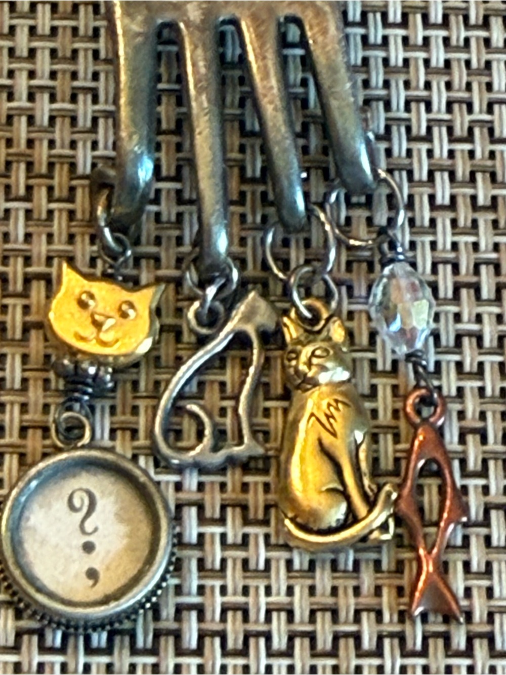 Cat Lovers Charm Necklace Set in Mixed Metal Colors -Accessory